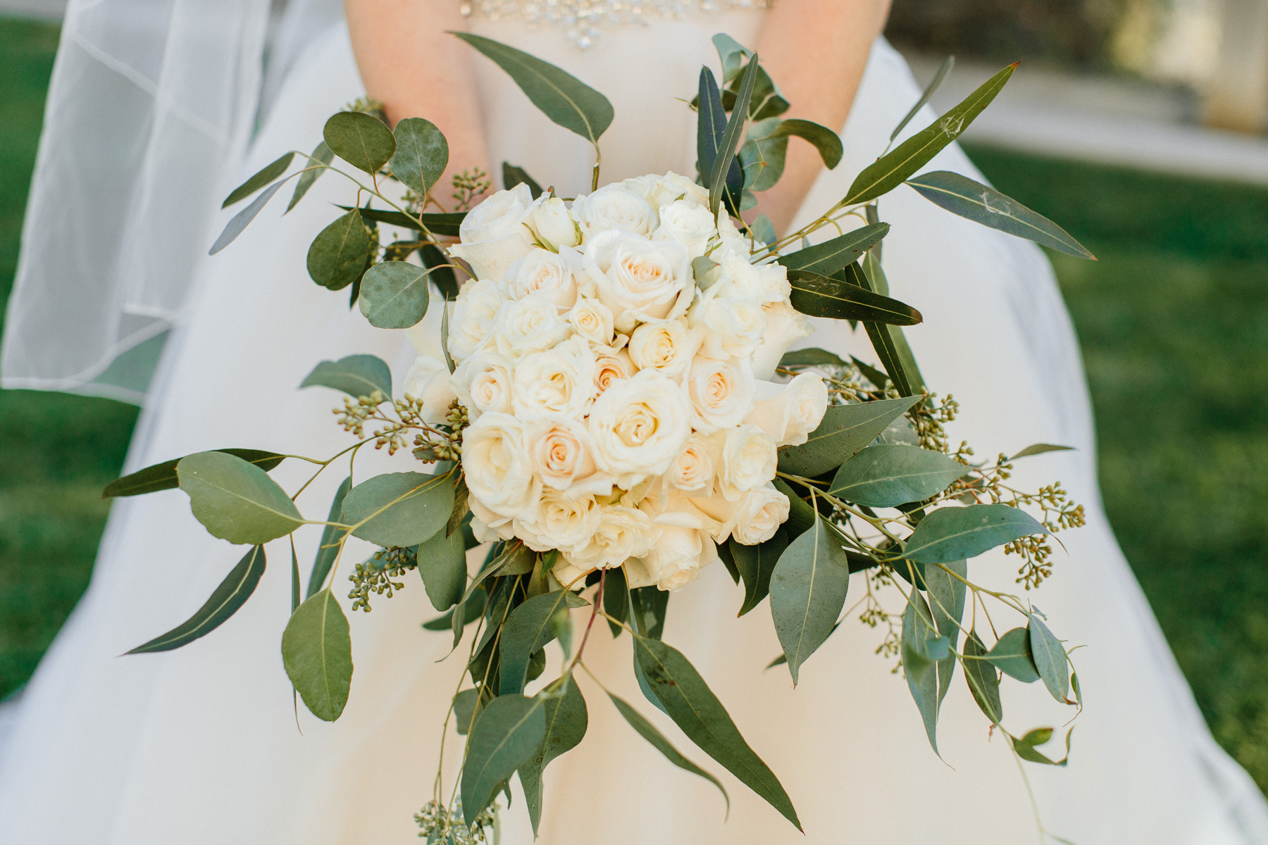 White and Green Drapey Wedding Bouquet