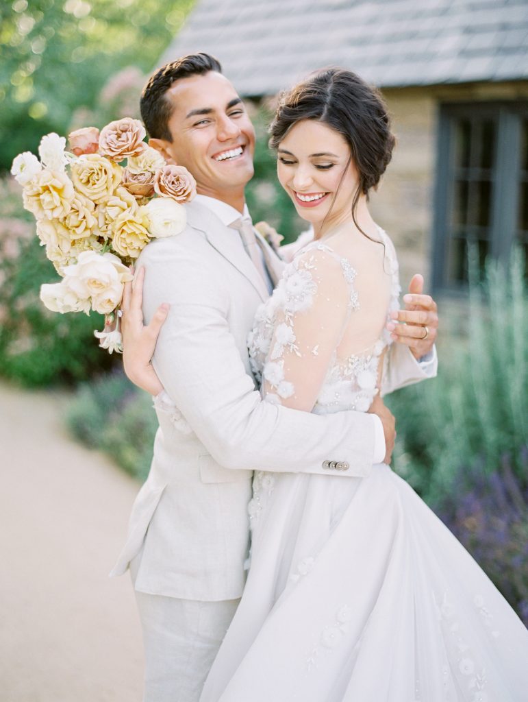 Kestrel Park in Santa Ynez wedding bride and groom laughing photo