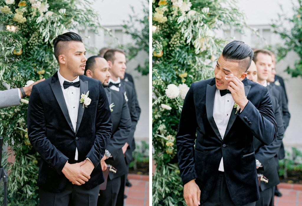 Darlington House in La Jolla wedding groom crying walking down aisle photo