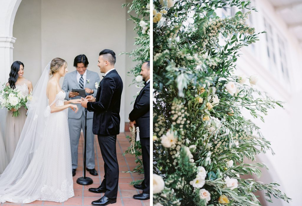 Darlington House in La Jolla wedding bride and groom exchanging rings ceremony photo