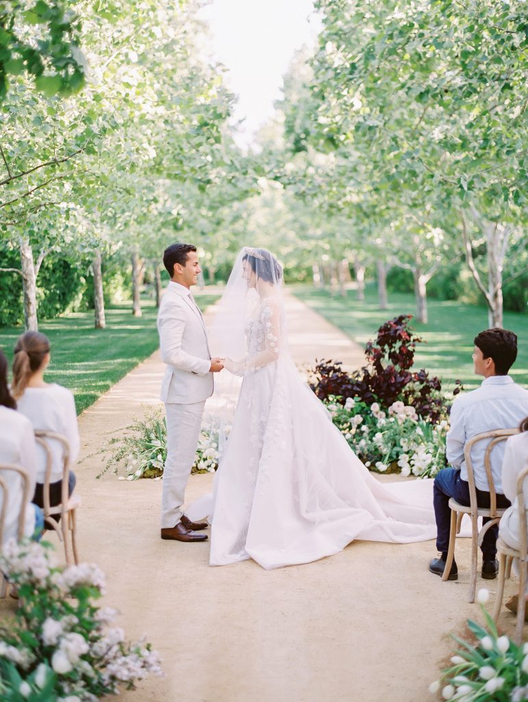 Kestrel Park in Santa Ynez wedding bride and groom in front of ceremony photo